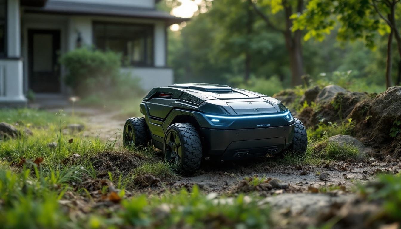 découvrez notre tondeuse autonome conçue pour entretenir efficacement les terrains à pentes multiples, alliant performance et sécurité pour un gazon impeccable.